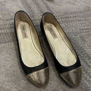 Jimmy choo Black ballet flat with gold studded toe Size 38